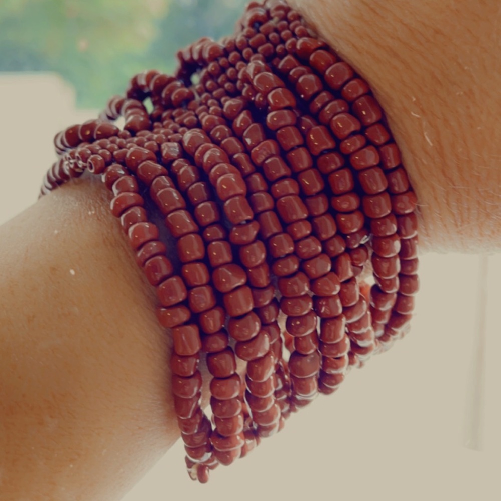 Beaded Bracelet Stretch arm / ankle 10 layers Rust
